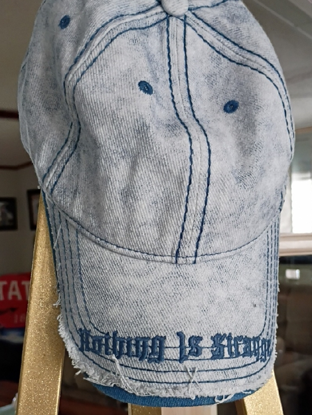 Women’s Light Wash Denim Hat with Embroidered Script